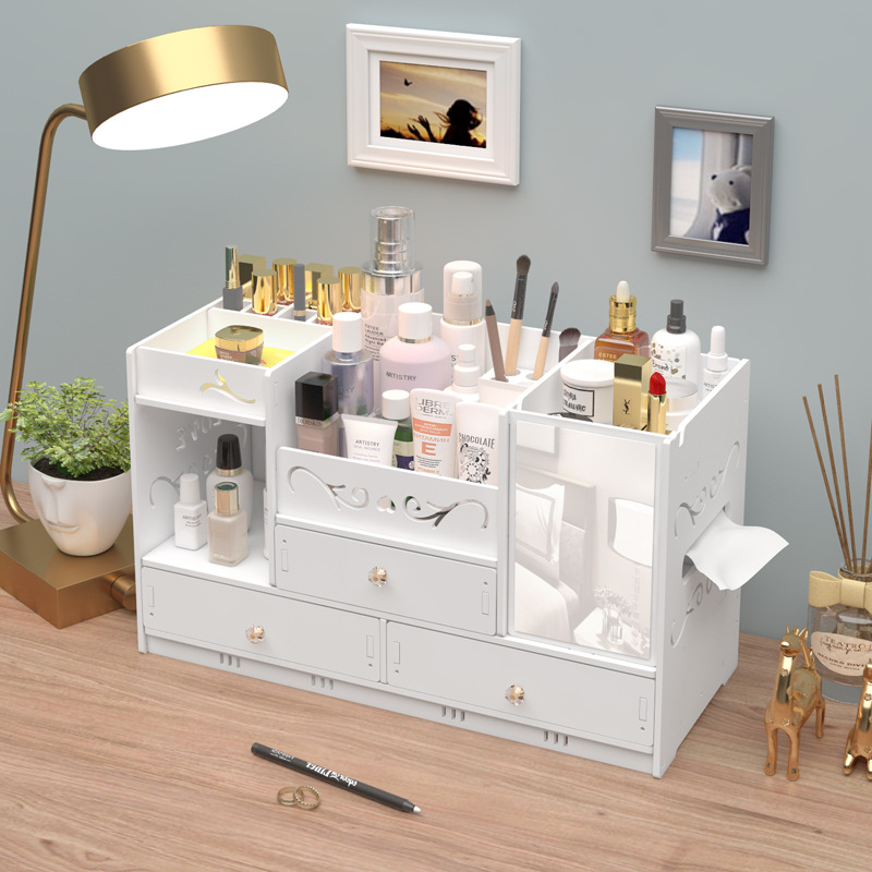 New Cosmetics Storage Box with Mirror, Home Desktop Skin Care Product Storage Rack, Drawer-Type Cosmetic Box, Makeup Mirror