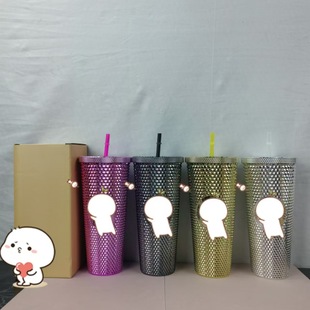 Cross-Border Southeast Asia Popular Water Cup Plastic Cup Straw Cup Water Cup Tie Hand Durian Gradient Cup with Lid Electroplated Cup