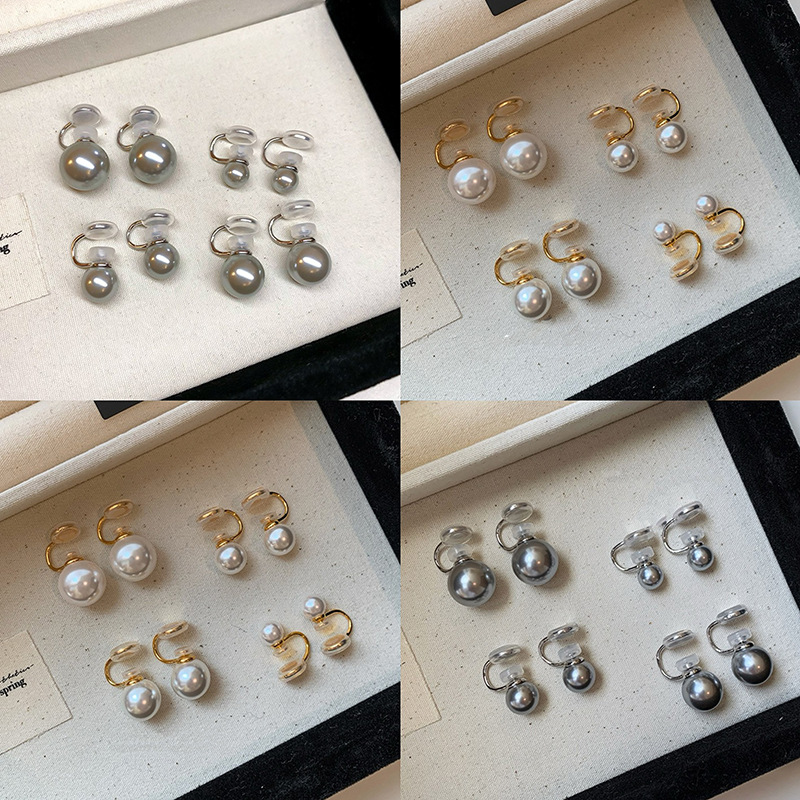 Pendientes de pinza de oreja de perla de temperamento de lujo ligero francés