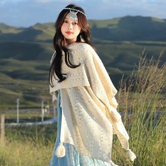 森系純色のニットストールの外に女性新疆西蔵草原旅行写真マントのマントのコートが流行しています。