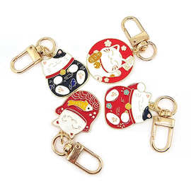 日韩创意新款卡通招财猫挂件合金小猫动物钥匙扣包包挂件饰品礼物