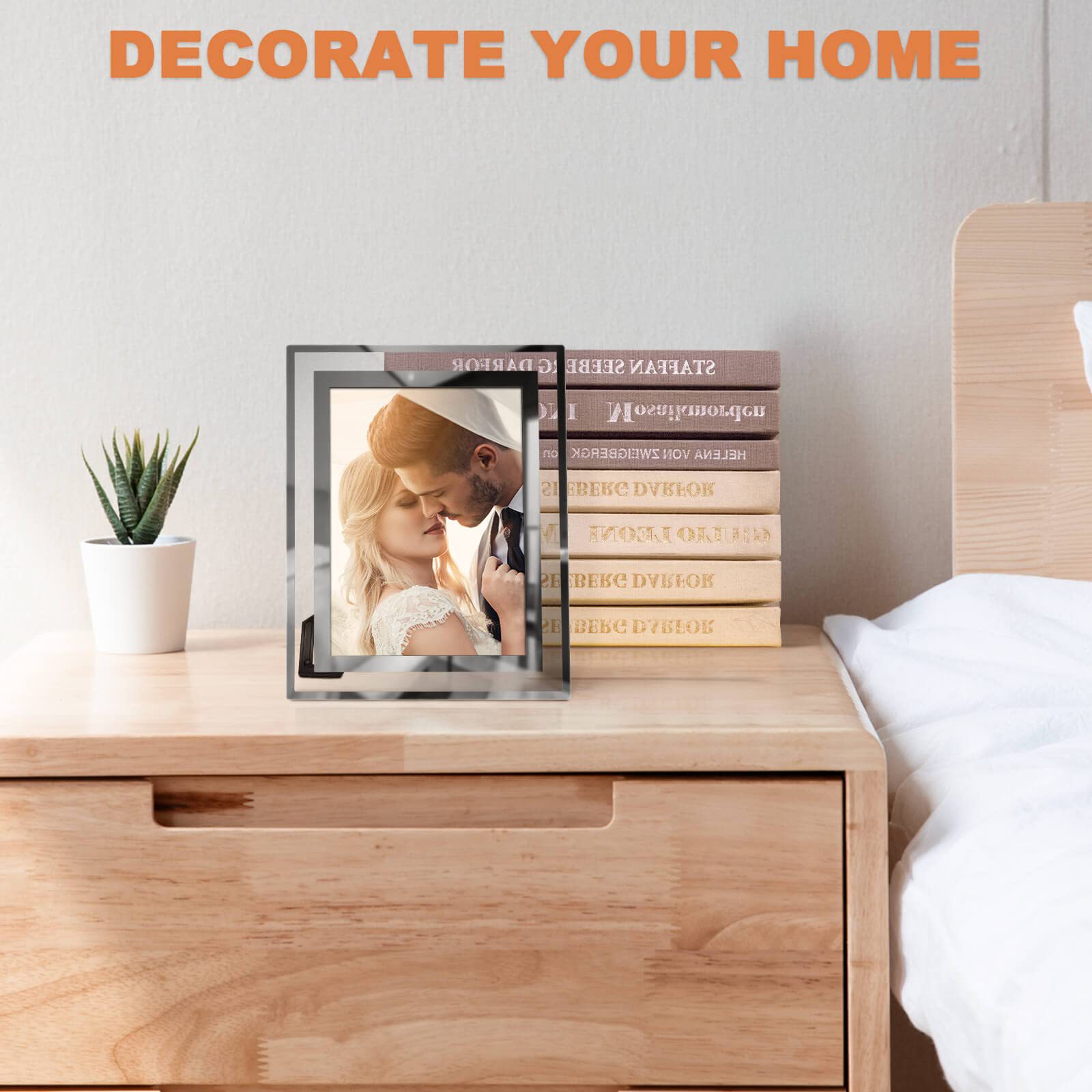 Crystal glass rhinestones gold powder rectangle photo frame Amazon best selling 6-inch 7-inch 8-inch table photo frame