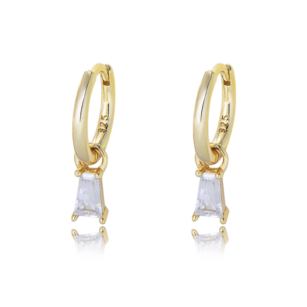 Inlay Design 1 Pair 925 Sterling Silver Zircon Geometric Dangling Earrings