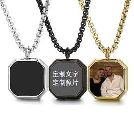 跨境升温加热照片几何方块个性化热激活魔法加图案项链与图片爆款