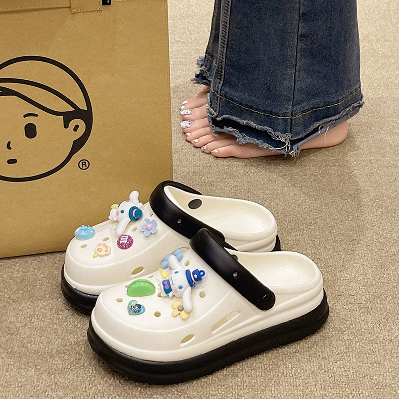 Обувь с толстым дном для женщин летом 2024 новый милый большой ухо собака противоскользящая наружная одежда увеличивает пляжные баотоу холодные тапочки