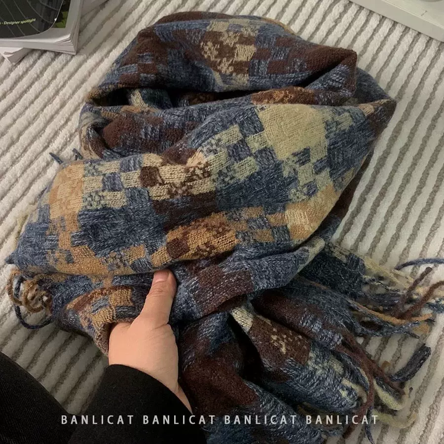 厂家批发氛围感格子围巾女冬季流苏保暖加厚长款气质披肩情侣围脖