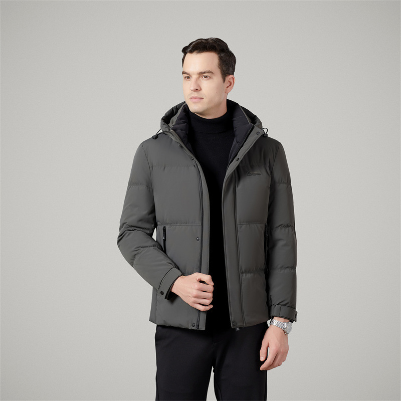 Light Luxury Men's Hooded down Jacket New Fashion Casual Young and Middle-Aged Men's Thickened Warm White Duck down Coat Trendy