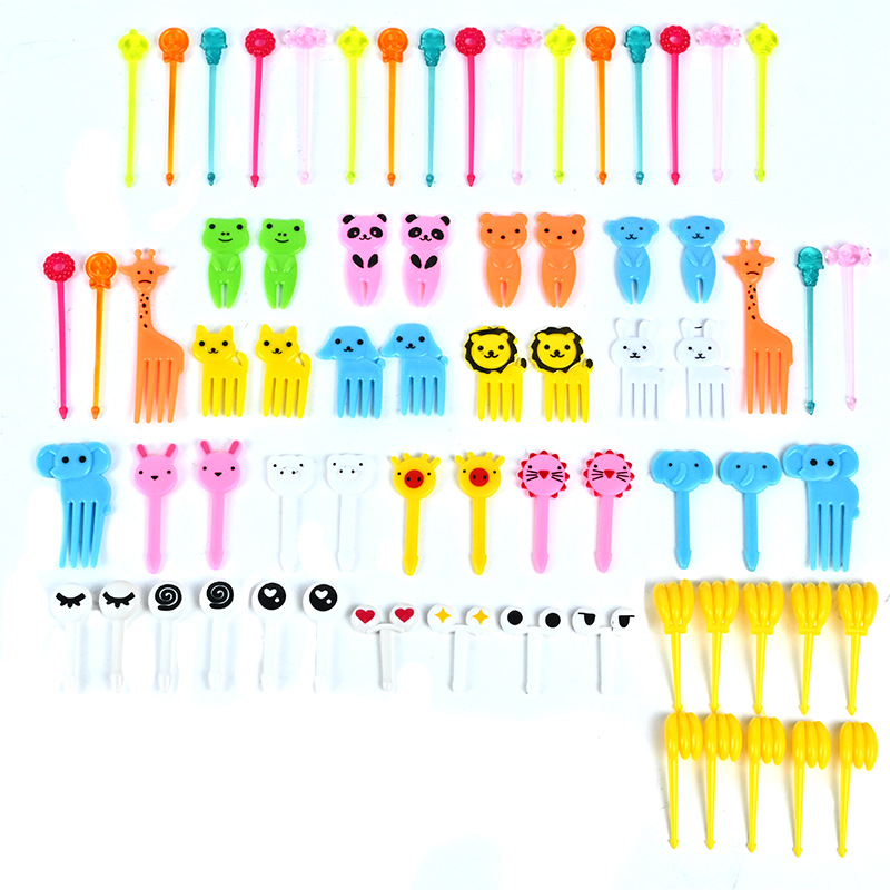 Uso doméstico Cartoon Tenedores para fruta para niños Creativo Animales para niños Set de palillos de plástico para fruta Palillos para fiambrera