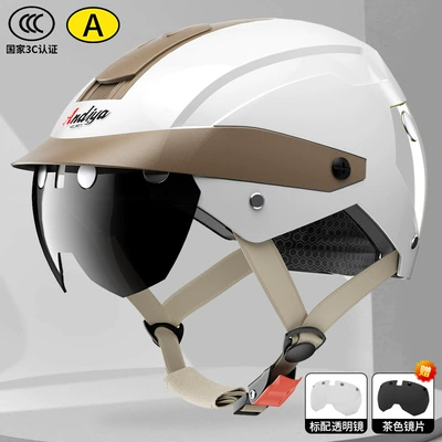Half Helmet, 3C Certified Safety – Motosiklet kaskı (dəbilqə) - magnetic-lenses-white-transparent-lens-brown-lens