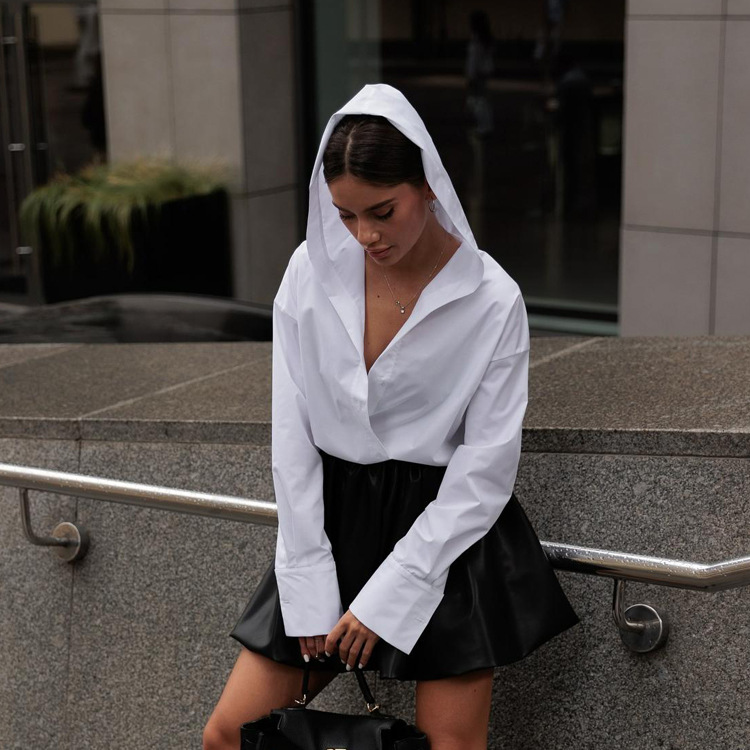 Spring white long-sleeve with hood
