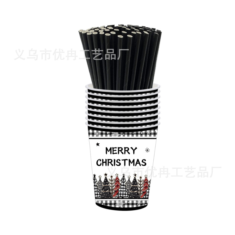 クリスマス白黒方眼クリスマスツリーテーマ使い捨て紙皿テーブルクロスティッシュパーティー装飾配置用品|undefined