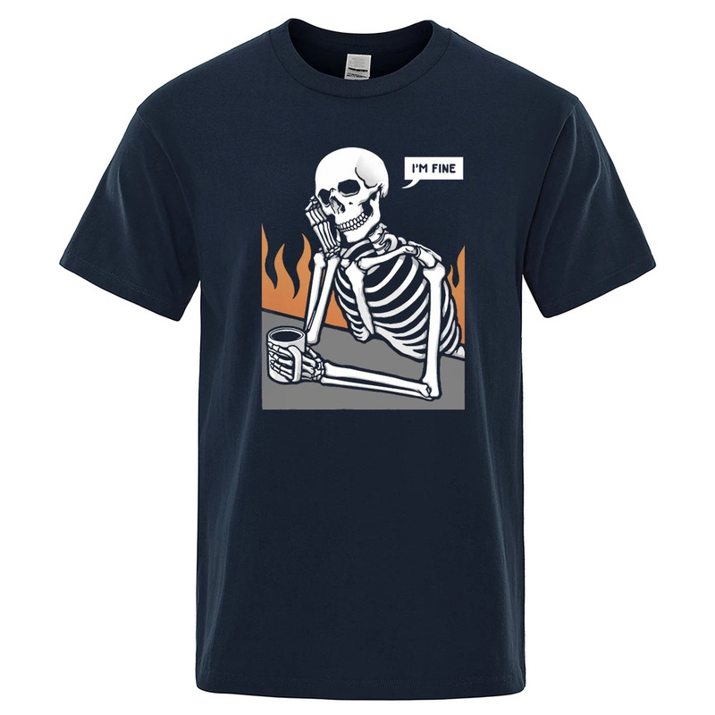 Skull meditation alone printed men's fashion cotton hip hop oversized casual cotton top T-shirt