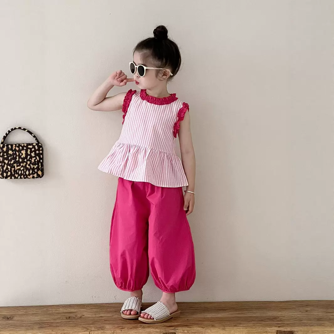 女小童甜美套装夏季2025新款宝宝花边领背心夏装韩系小女孩两件套