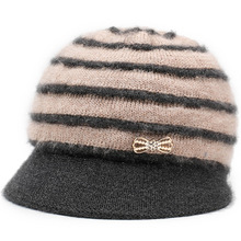 ins风简约百搭双色盆帽秋冬新款显脸小毛线针织帽气质条纹针织帽