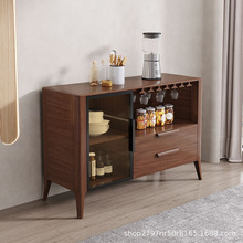 餐邊櫃胡桃木現代簡約實木酒櫃茶水櫃廚房置物客廳一體靠牆儲物櫃