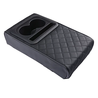 Cross-border car armrest box pad water cup holder height increasing leather car armrest pad central armrest protective pad (Armrest box pad) - 3535-black-embroidery
