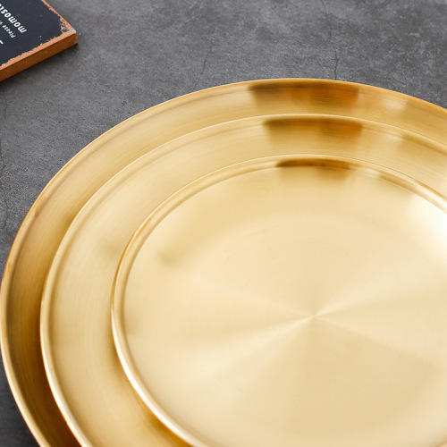 304 stainless steel Korean barbecue plate thickened round plate golden dessert plate Western food plate buffet plate barbecue plate