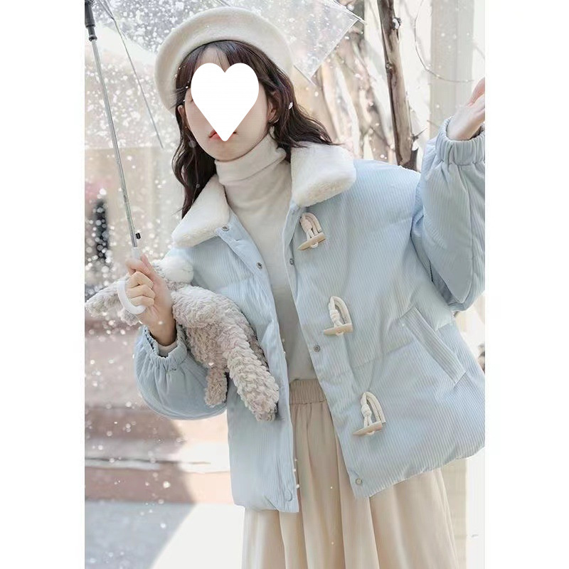 Blue winter cute short down jacket, 2023 collection, for teenagers