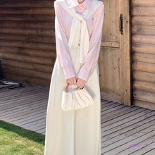 大码胖mm学院风polo领长袖甜美衬衫女秋季收腰显瘦半身裙两件套女