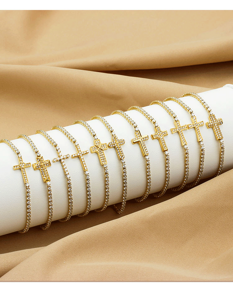 Bracelets Classification Titanium Steel Gold Plated Elegant Simple Style Plating Cross Artificial Diamond Bracelets