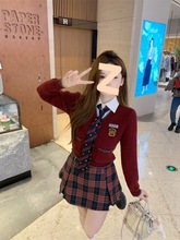 大码美式学院风套装女小个子衬衫毛衣叠穿四件套jk制服韩系校服潮