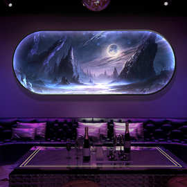 led发光月球装饰画KTV酒吧清吧电竞馆太空宇宙星空挂画银河系灯画