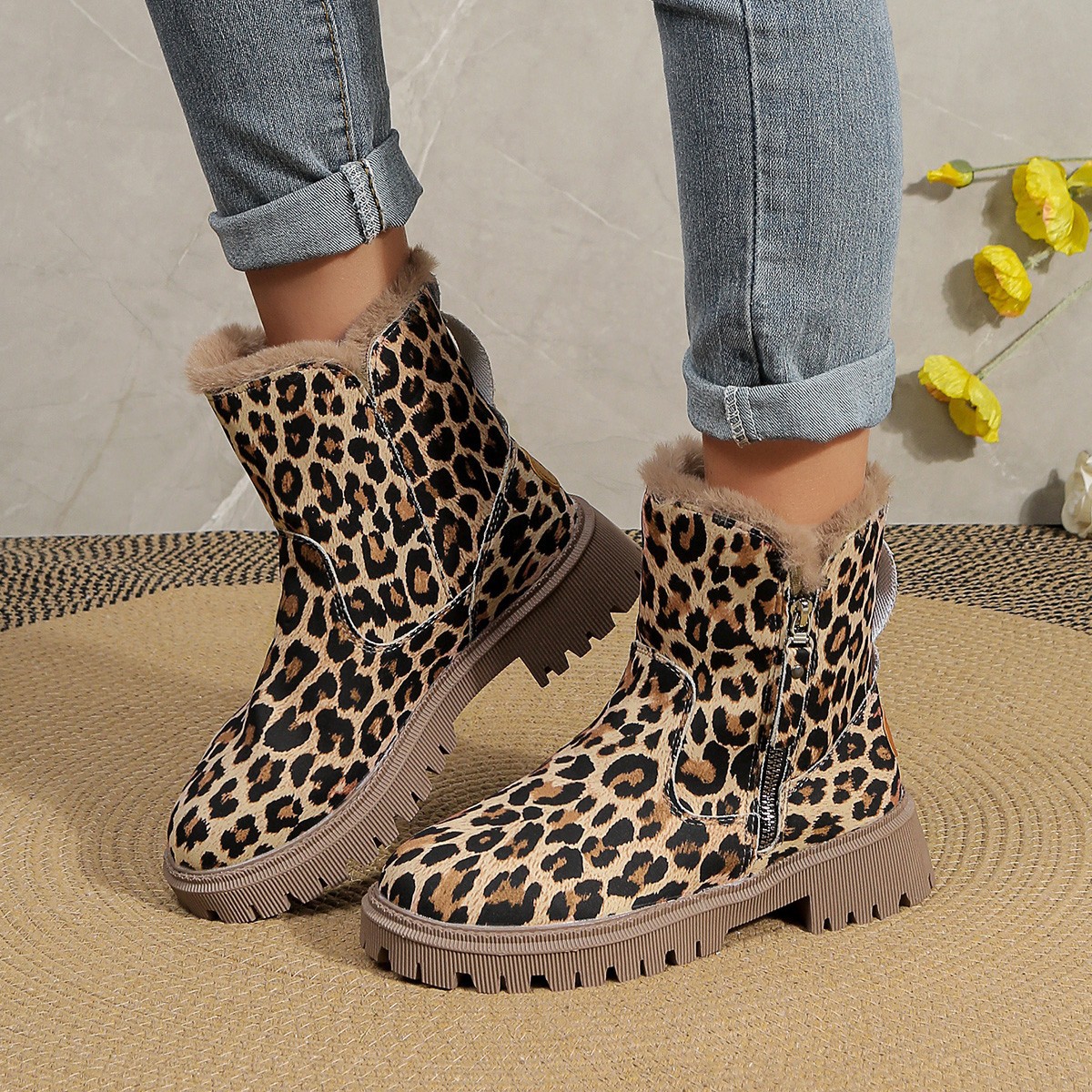 Leopard Brown Short Tube Martin Boots