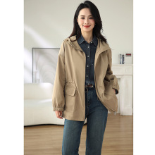 2025高级气质休闲风衣女春季连帽拉链外套女士上衣精品女装禾家款