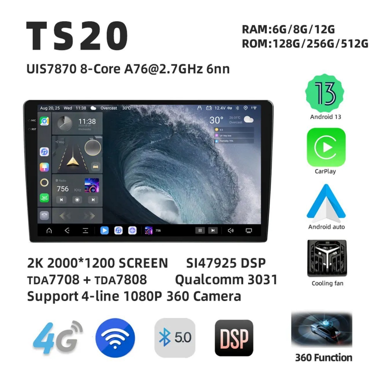 Cross-border Dingwei 7870TS20 eight-core navigator ever-changing host Android car large-screen GPS intelligent navigation 2