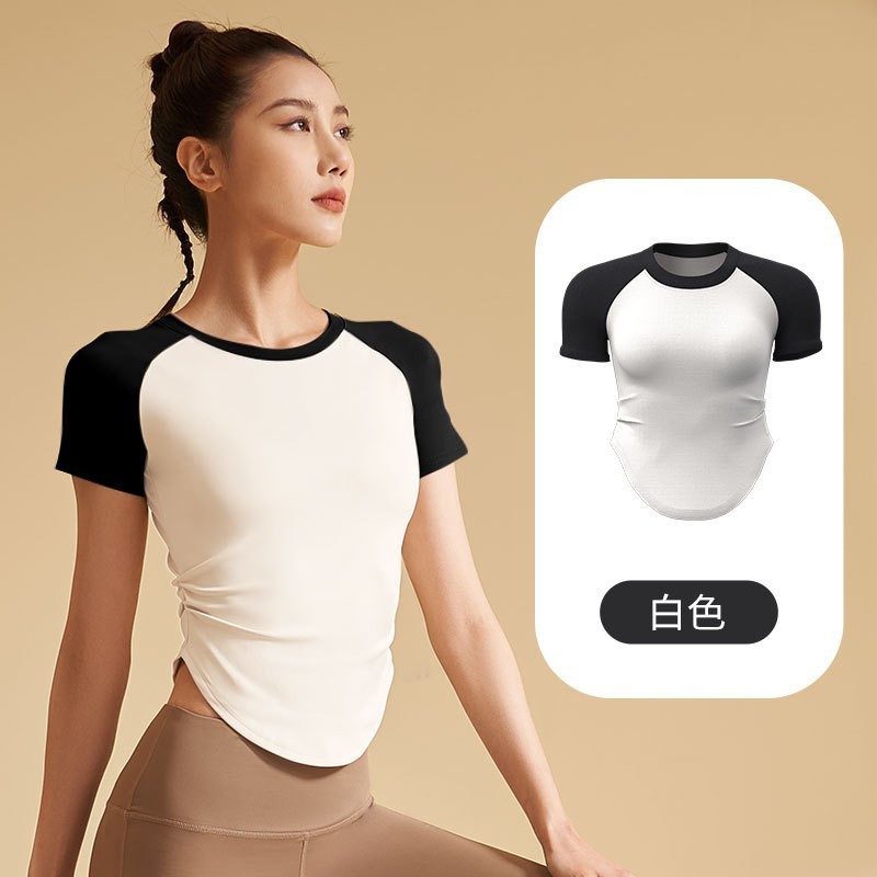 夏の衝突色は腰のtシャツの通気性が速くて、ヨガはダンスのフィットネスのヨガの半袖のランニングの上着を着ます。|undefined