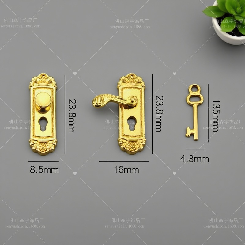 娃屋1:12微缩家具门装饰配件场景模型ob11迷你复古花纹门锁钥匙