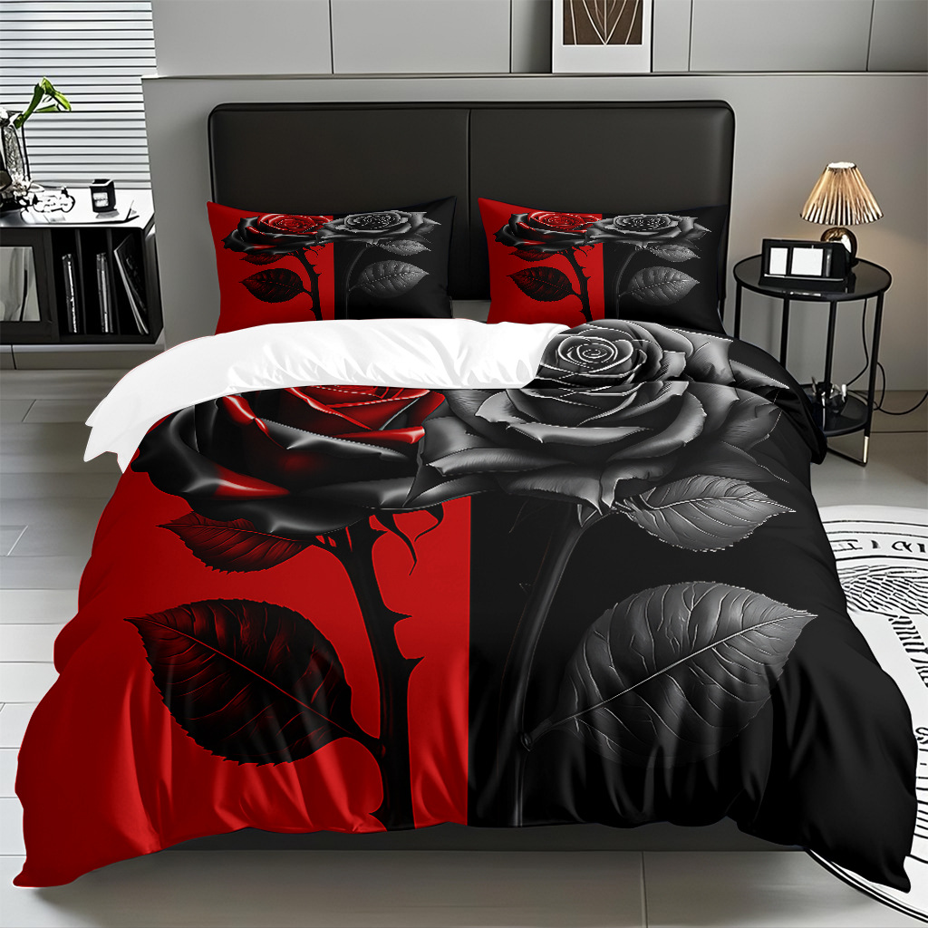 TEMU / JIT multivariado rosa digital impresión set edredón suave piel transpirable fábrica de origen textil