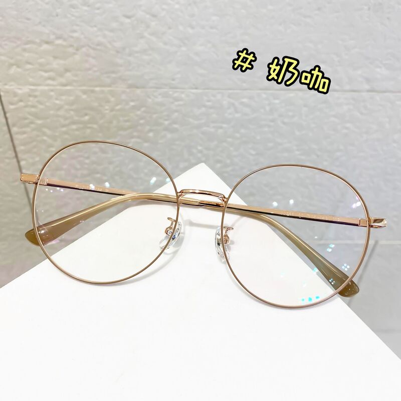 Fashion literary retro large round frame myopia frame men's and women's plain red metal glasses frame Danyang wholesale