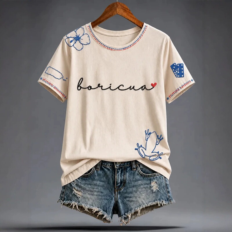 Dropshipping 2026 Cross-border European and American Independent Station Amazon Women's Puerto Rico Pride Art Print T-shirt Dropshipping 2026 Cross-border European and American Independent Station Amazon Women's Puerto Rico Pride Art Print T-shirt