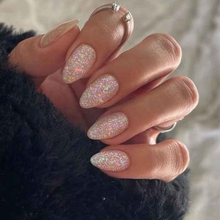 New phototherapy wear nail short pure champagne gold colorful glitter fake nail box finished nail nail nail piece