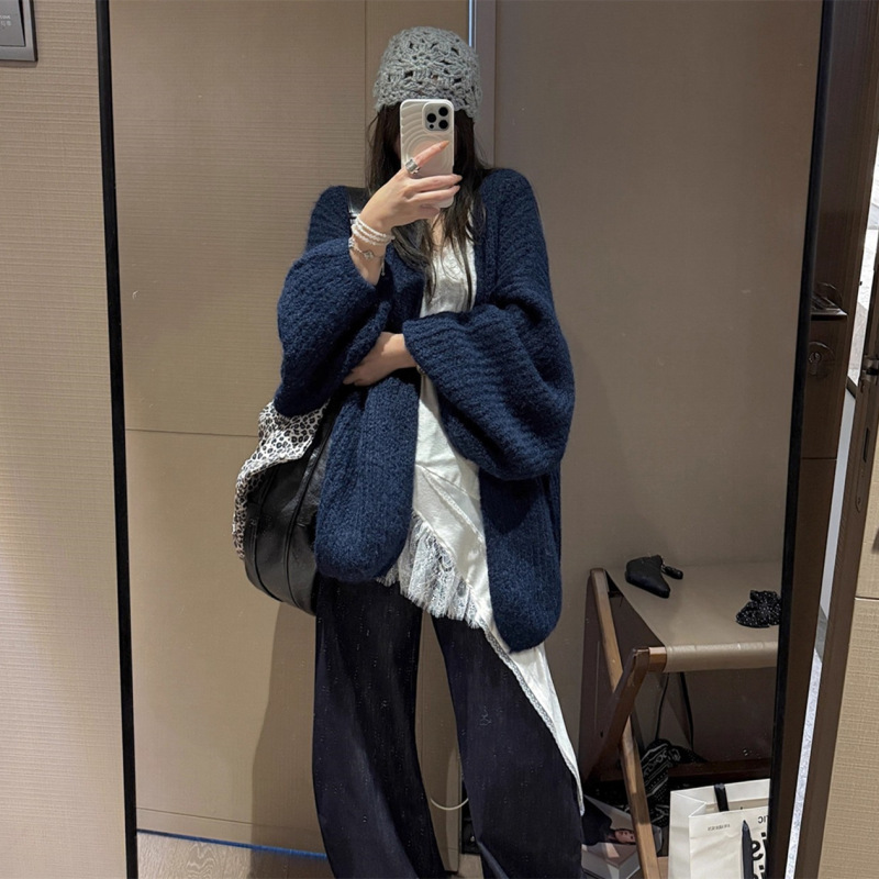 慵懒风松弛感灯笼袖毛衣女2025秋冬新款宽松休闲软糯针织开衫外套|undefined