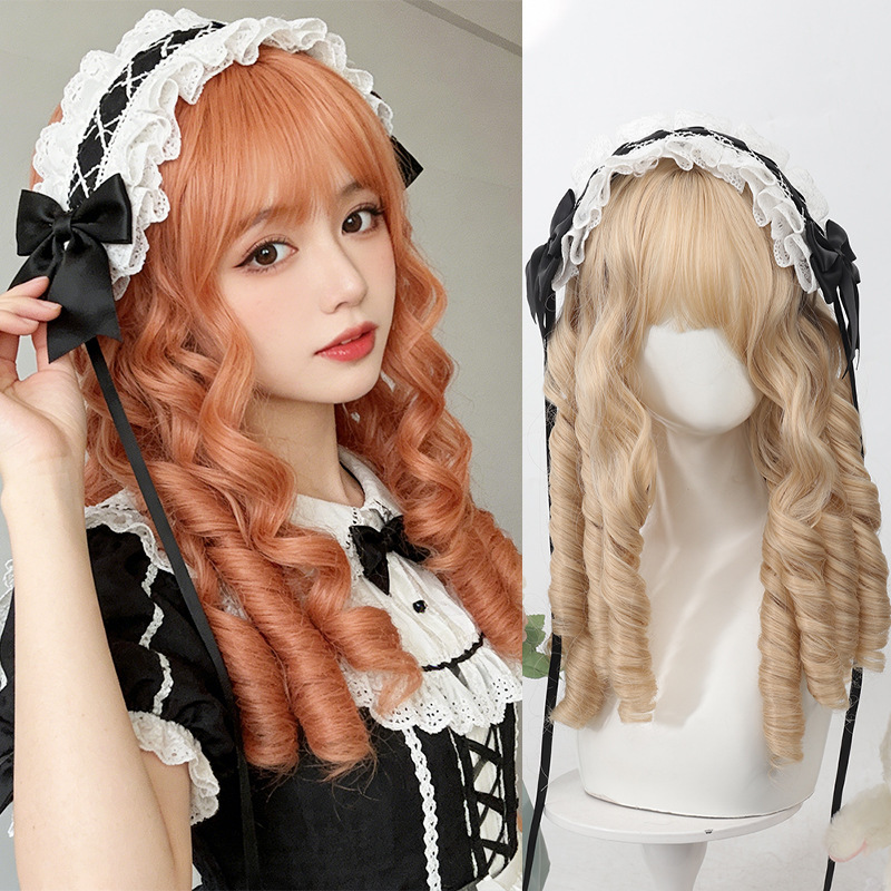 Wig for Women, Jellyfish Hairstyle, Lolita Wig, Milk Tea Gold Double Ponytail, Roman Curls, Tea Party Realistic Full Wig