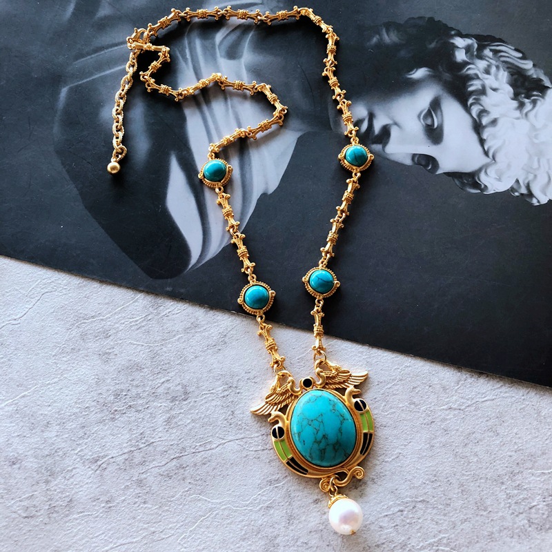 20g Weight Pendant Necklace Classification Wedding, Travel Occasion Alloy Material Flower Pattern Women'S Gender Plating Design Fashion Style Silver Color Fashion Geometric Turquoise Alloy Necklace Wholesale 11