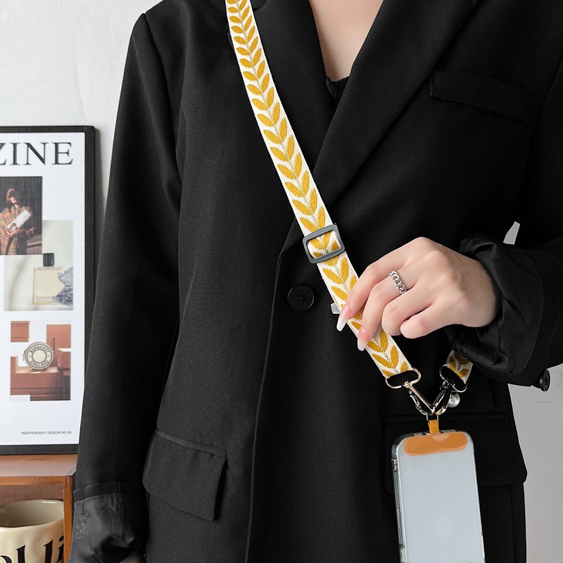 Cordón para teléfono móvil bordado hoja de ratán largo bandolera colgante cuello colgante ajustable con colgante de perlas fuerte y duradero