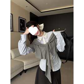 韩系学院风假两件衬衫女2026春季新款高级感小众别致设计长袖上衣