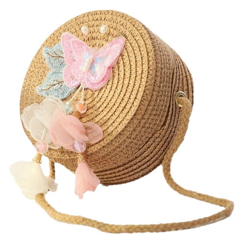 New children's straw bag cute cartoon children's coin purse crossbody small round bag factory direct cross-border delivery