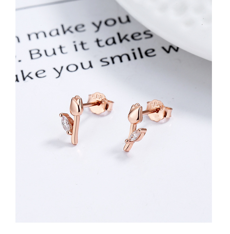 Rhinestones Inlay Material Ear Studs Classification 1 Pair 925 Sterling Silver Rhinestones Flower Tulip Ear Studs