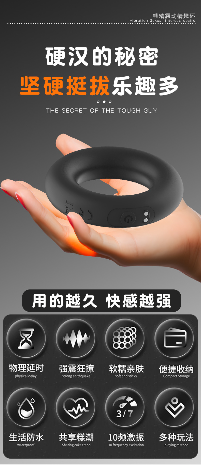 Dual-Motor Vibrating Silicone Cock Ring, Button-Control Delay Ring for Men — detail image 2