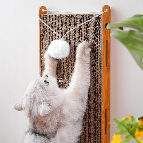 Vertical L-shaped cat scratching board cat toy, durable and crumb-free, corrugated paper cat scratching mat with bell, climbable toy