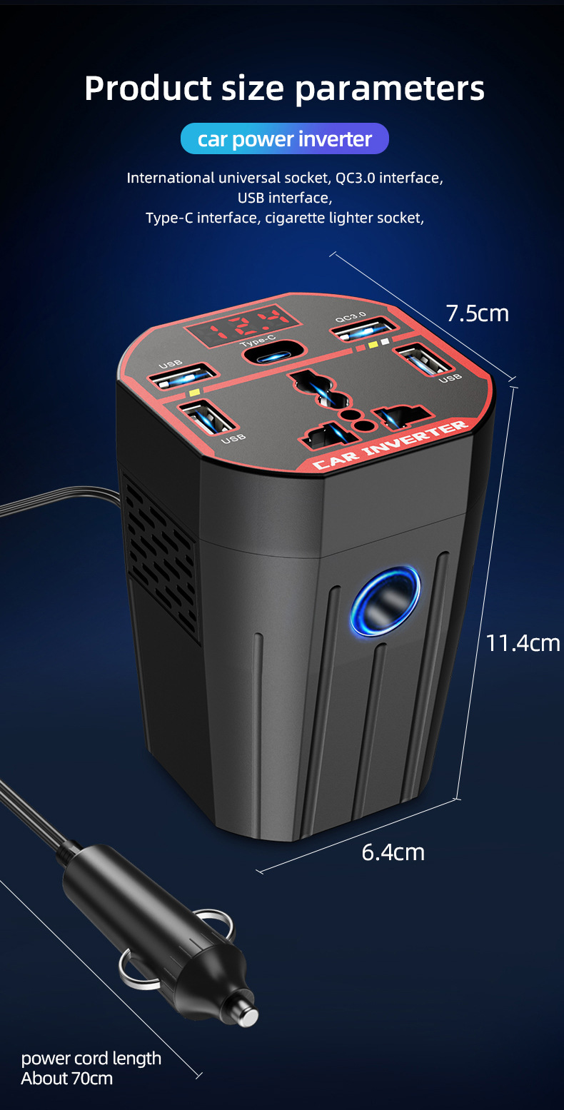 Ac Car Charger 12V24V to 220V High-Power Inverter Car Power Supply Cigarette Lighter Converter