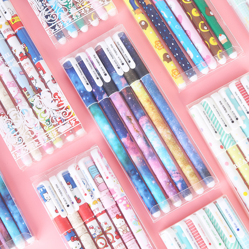 韩国文具可爱卡通黑色水性笔 创意小清新6色中性笔彩色笔厂家批发