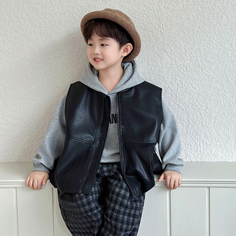 男童连帽卫衣三件套2025新款春秋季韩范套装痞帅衣服儿童装皮马甲|undefined