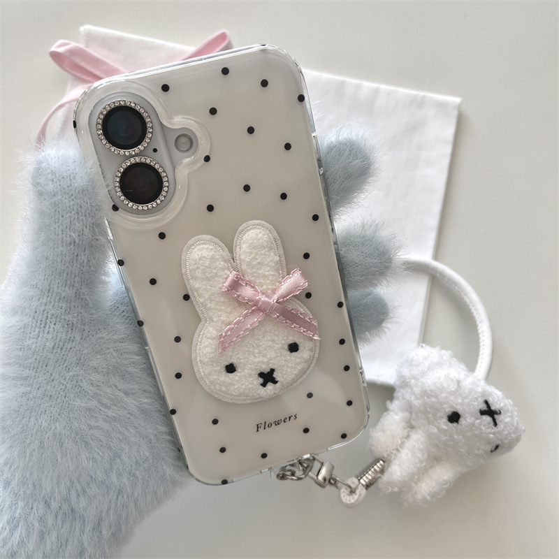 秋冬波点粉色蝴蝶结兔子适用iPhone16苹果15ProMax手机壳14少女13|undefined