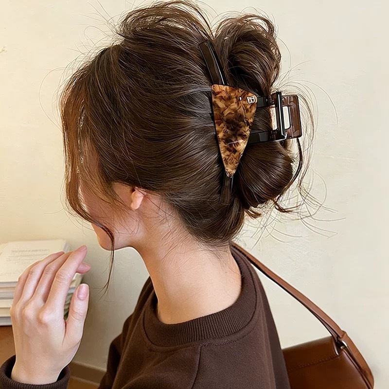 40#대모갑 삼각 아세테이트 13cm 얼음투명 T자형 헤어그립