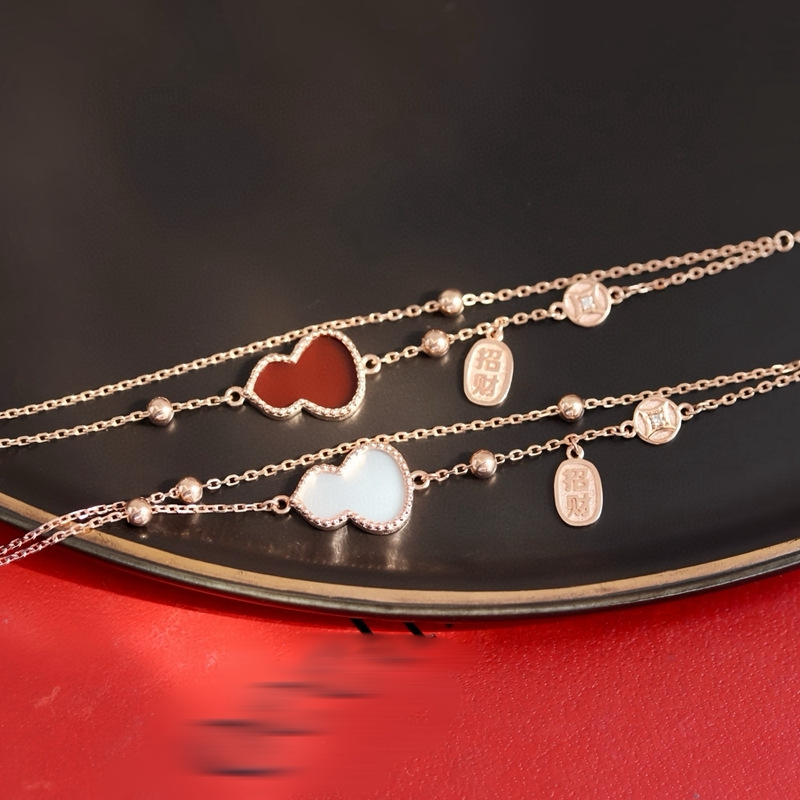 18K Gold Diamond Gourd Bracelet Double-Layered Gourd Bracelet Simple Baby's Breath Anklet for Women Au750